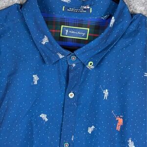 William Murray Shirt Mens XL Blue Astronaut Golf Long Sleeve Vented Flip Cuff